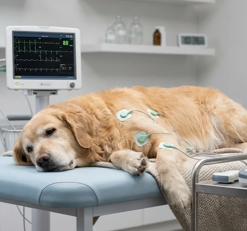 Avaliação cardiológica veterinária realizada na Agro Curió Clínica Veterinária em São José dos Campos