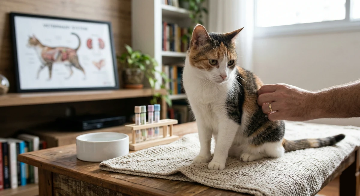Gato doméstico perto de pote de água