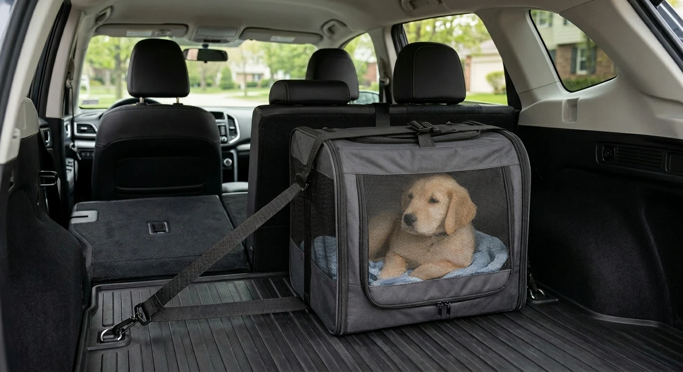 Cenário realista de interior de carro organizado e seguro para pets